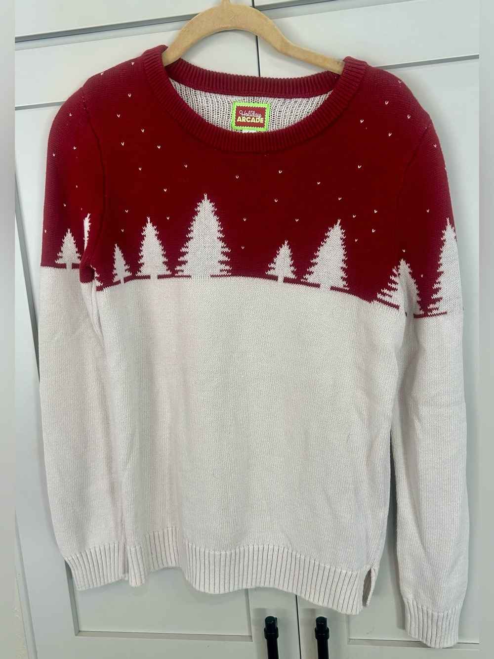 Arcade Holiday Crewneck Sweater in Red and White